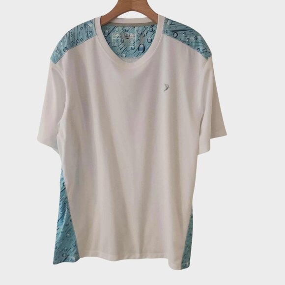 Reel Legends Shirt Aquaflauge Short Sleeve White Blue Vented Fishing Large - Picture 1 of 10